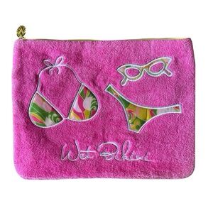 MACBETH COLLECTION Wet Bikini Bag Pouch 11.5”x 9” Pink Plush Zipper